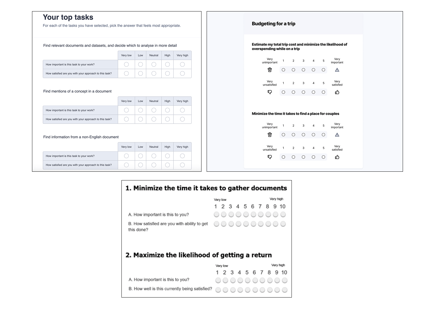 Examples of JTBD and ODI Surveys